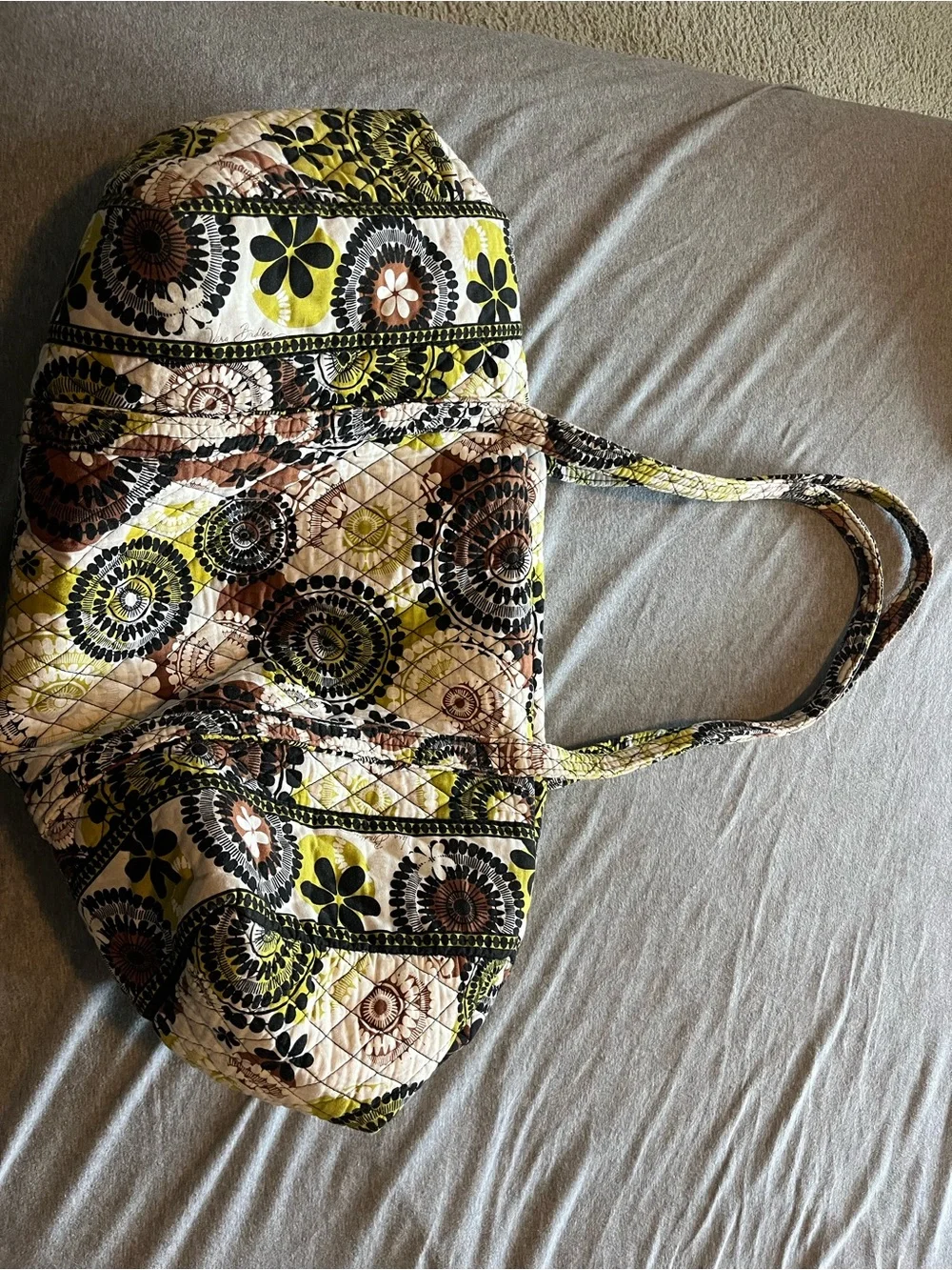 Vera Bradley Quilted Floral Tote in Yellow, Black, Brown